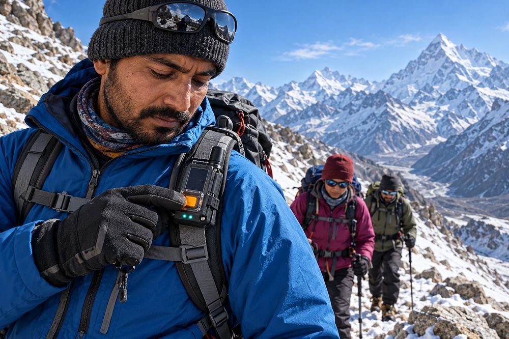 Mountaineer with handheld tracker (concept)